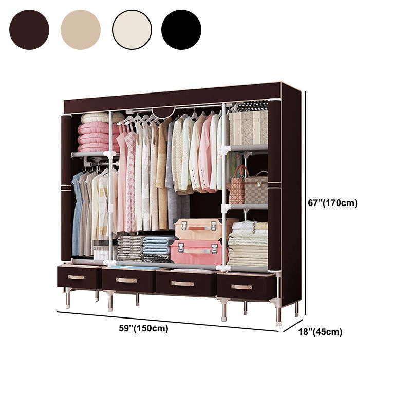 Modern Bedroom Wardrobe Armoire Steel Frame Wardrobe with Drawers