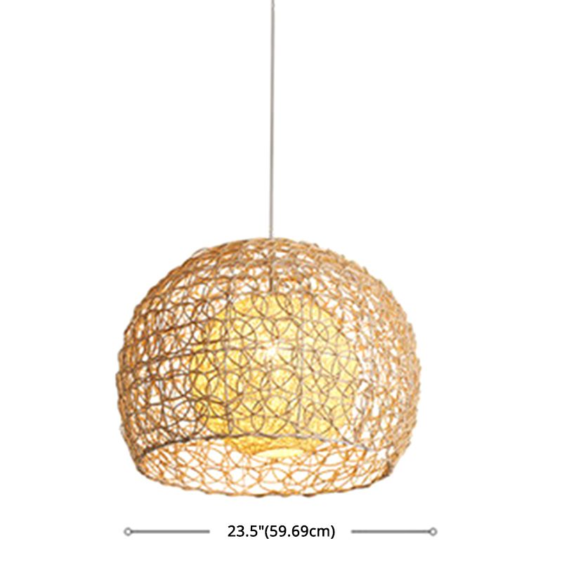1 Light Half-circle Pendant Asia Rattan Ceiling Pendant Light with Hanging Cord for Bedroom