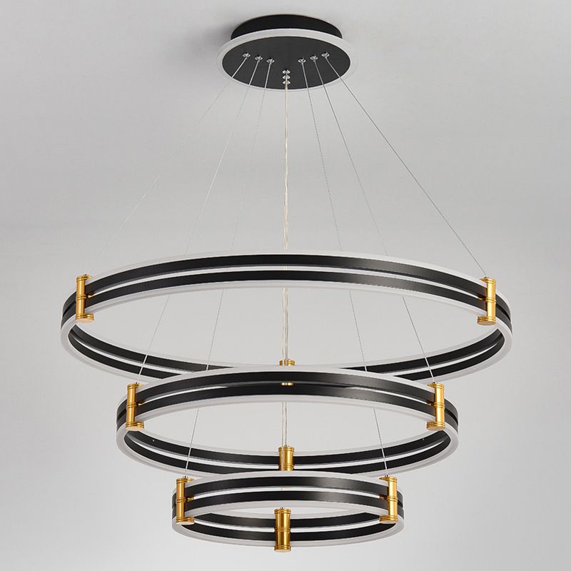 Black Tiered Round Chandelier Minimalist Acrylic LED Suspension Light for Living Room
