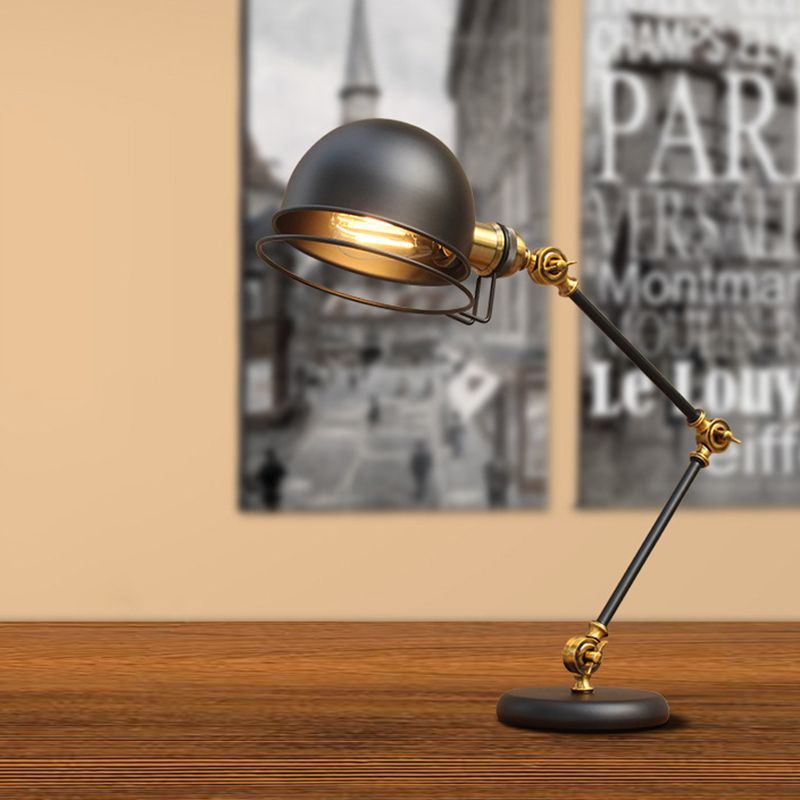 1 Lampenkuppel Task Light Industrial Black Finish Metallic Tischlampe mit Ringdetail und Schwungarm, 6,5 "/8" Breite