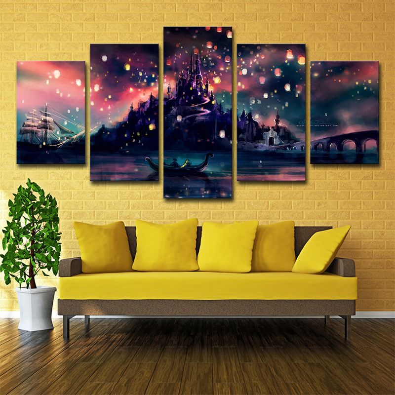 Hogwarts Castle Canvas Art Kids Beautiful Night Scenery Wall Decor in Red for Bedroom