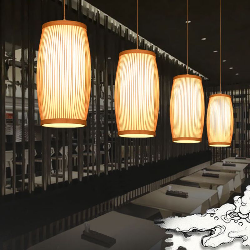 Handcrafted Pendant Light Contemporary Bamboo Single-Bulb Wood Suspension Light Fixture