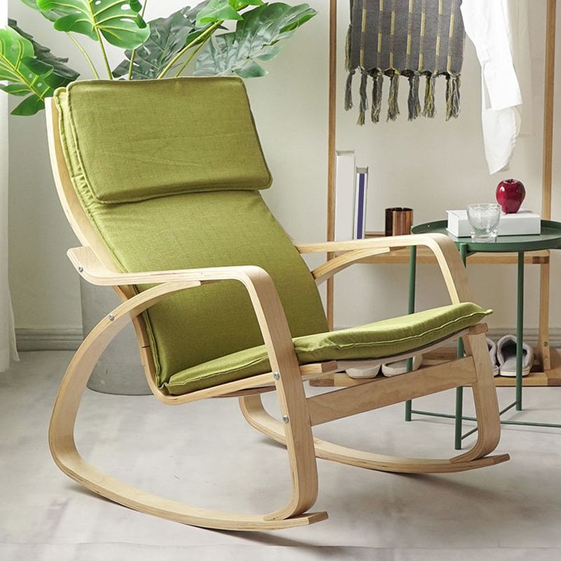 Fabric Rocking Chair Plain Wood Frame Removable Cushions Contemporary Rocking Chair
