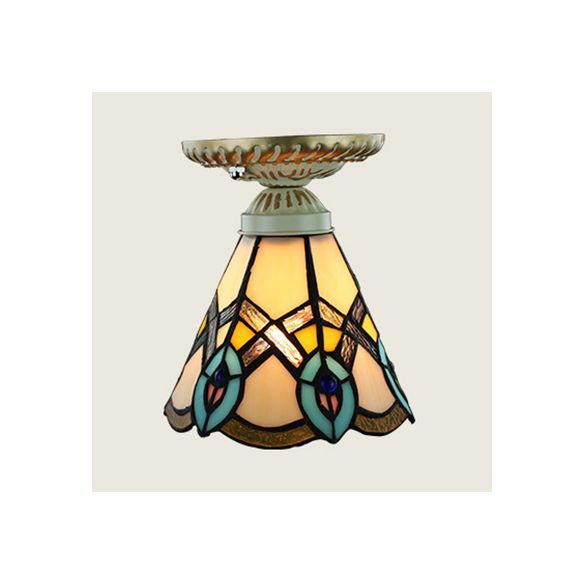 Plafonnier coloré de style Tiffany, vitrail, 1 ampoule, plafonnier encastré avec motif tournesol/queue de paon/lys