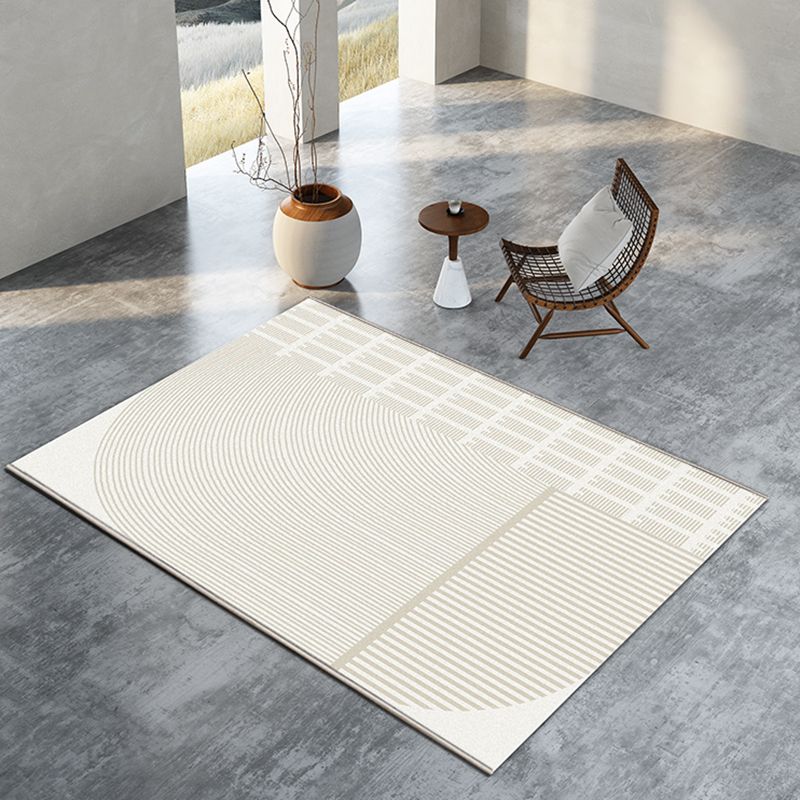 White Geometric Pattern Carpet Modern Polyester Rug Non-Slip Backing Rug for Living Room