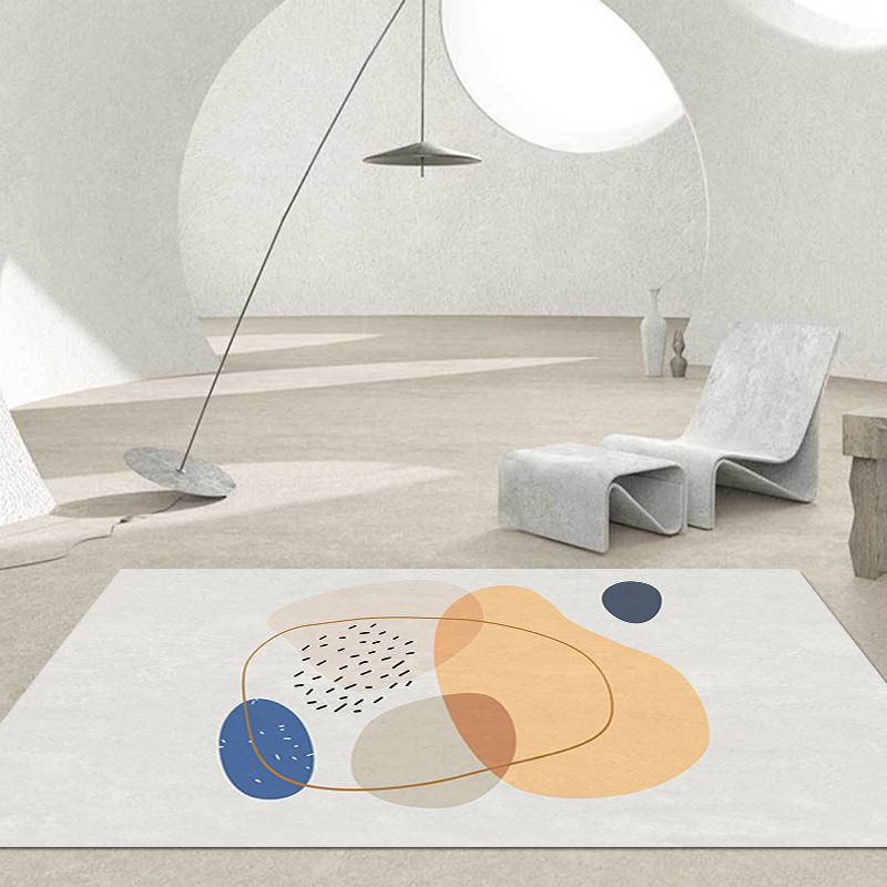 Nordic Color Block Rug Polyester Washable Carpet with Anti-Slip Backing Rug
