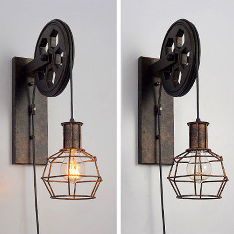 Amerikaner Retro Industrial -Stil Riemenscheibe Wandleuchte 1 leichte Leuchten