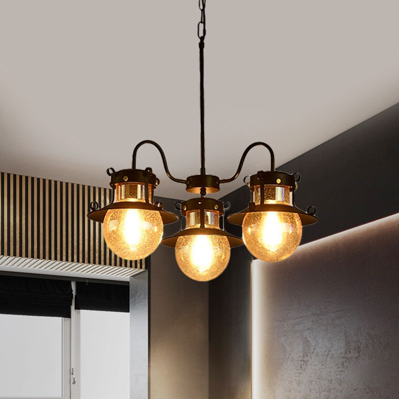 Lampadario a ruota nera classica classica metallica 3/6/8 testa soggiorno lampada a sospensione con tonalità in vetro trasparente globo