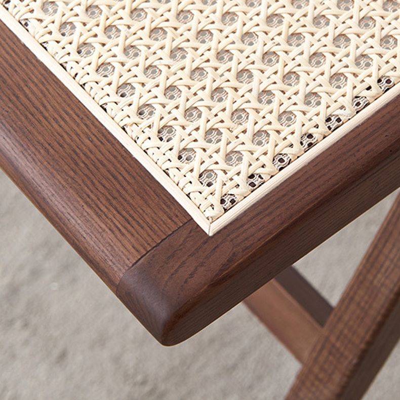 Contemporary Dining Side Chair Solid Wood and Rattan Open Back Armless Chair