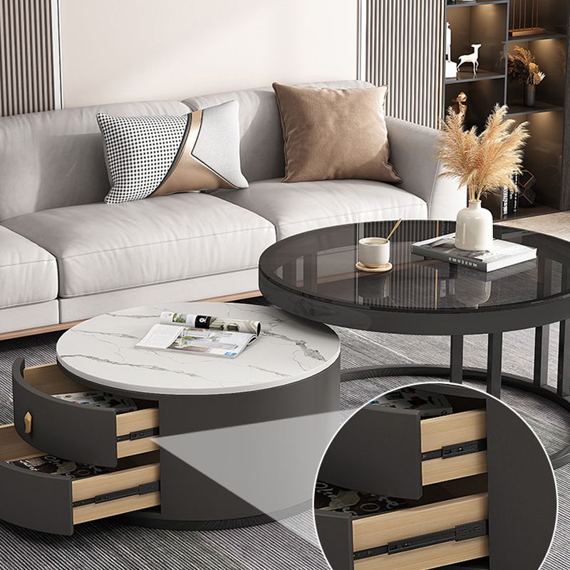 Round Nesting Coffee Table Set Frame Modern Storage Coffee Table