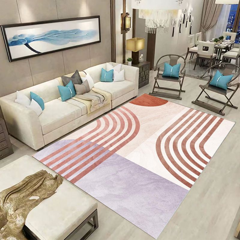 Orange Casual Carpet Polyester Circle Carpet Non-Slip Backing Carpet for Drawing Room