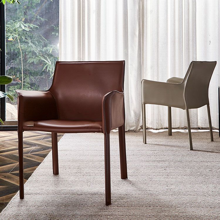 Silla moderna de metal de cuero para interiores y exteriores, sillón con respaldo sólido para comedor
