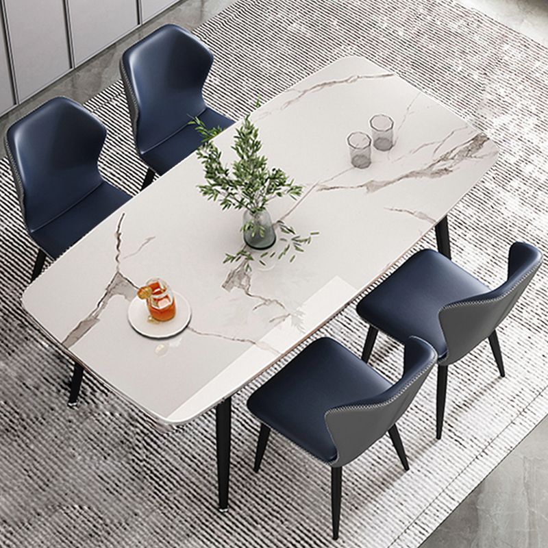 Metaal eigentijdse rechthoekige eettafel gesinterde stenen tafel met 4 metalen benen