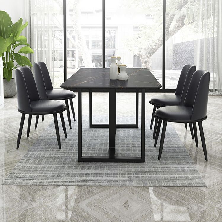 Industriële eettafel gesinterde stenen tafel met zwart dubbele voetstuk voor eetkamer