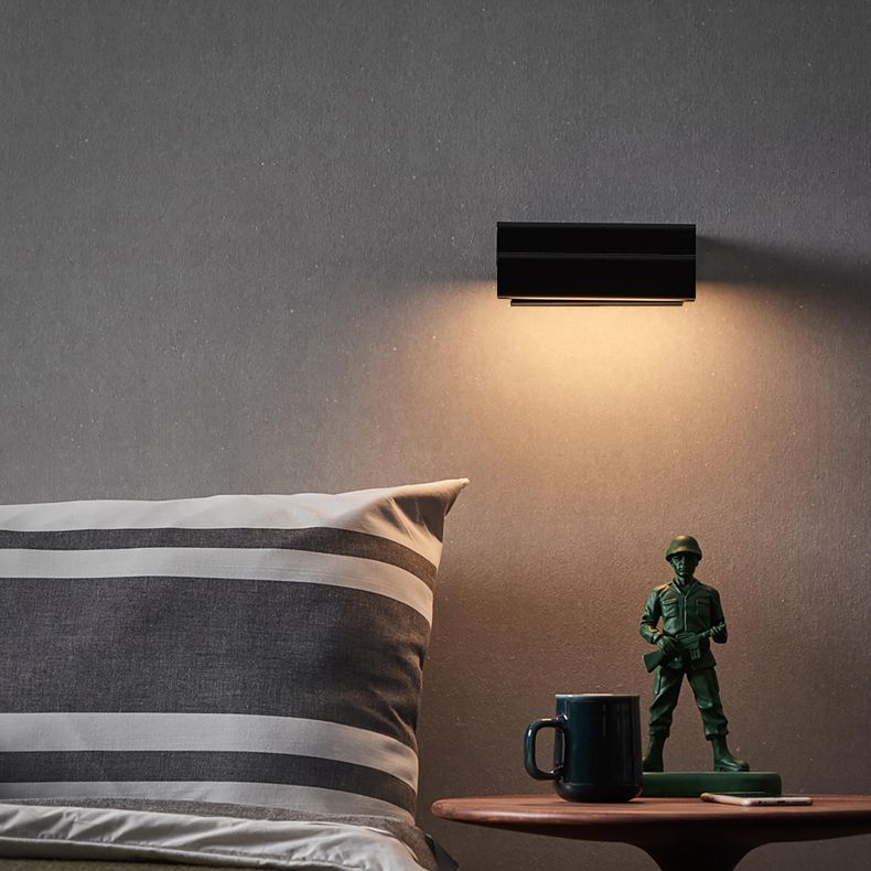 Aluminium Rectangular LED Wall Sconce in Modern Simplicity Wooden Rotatable Wall Light with Acrylic Shade