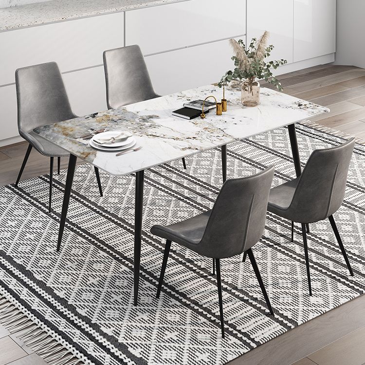 Rectangle White Dining Table Sintered Stone Table Industrial with 4 Legs