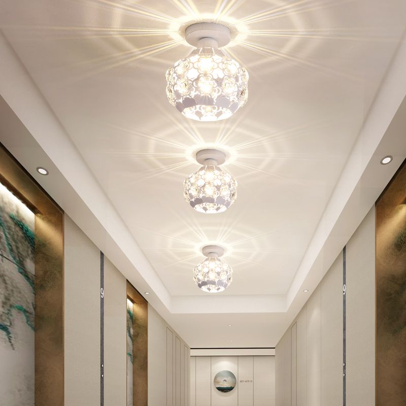 Globe Hallway Ceiling Flush Light Crystal Encrusted 1 Bulb Modern Flush Light Fixture