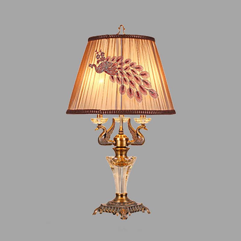 Lampada da comodino in cristallo con paralume impero Lampada da tavolo per camera da letto Countryside a 1 luce in marrone