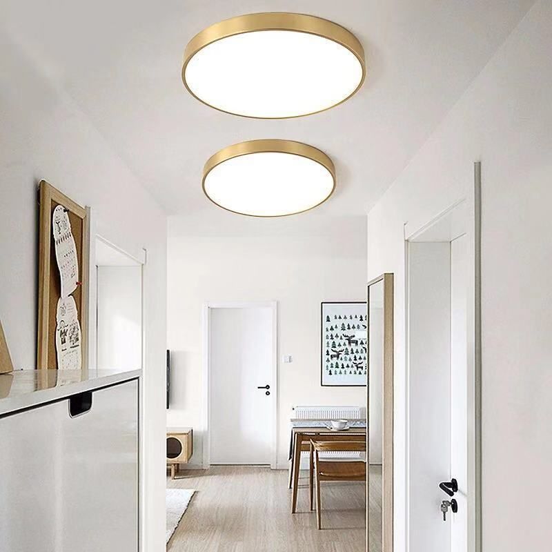 Plafonnier LED de forme ronde en cuivre moderne, 1 lumière, montage encastré pour le salon