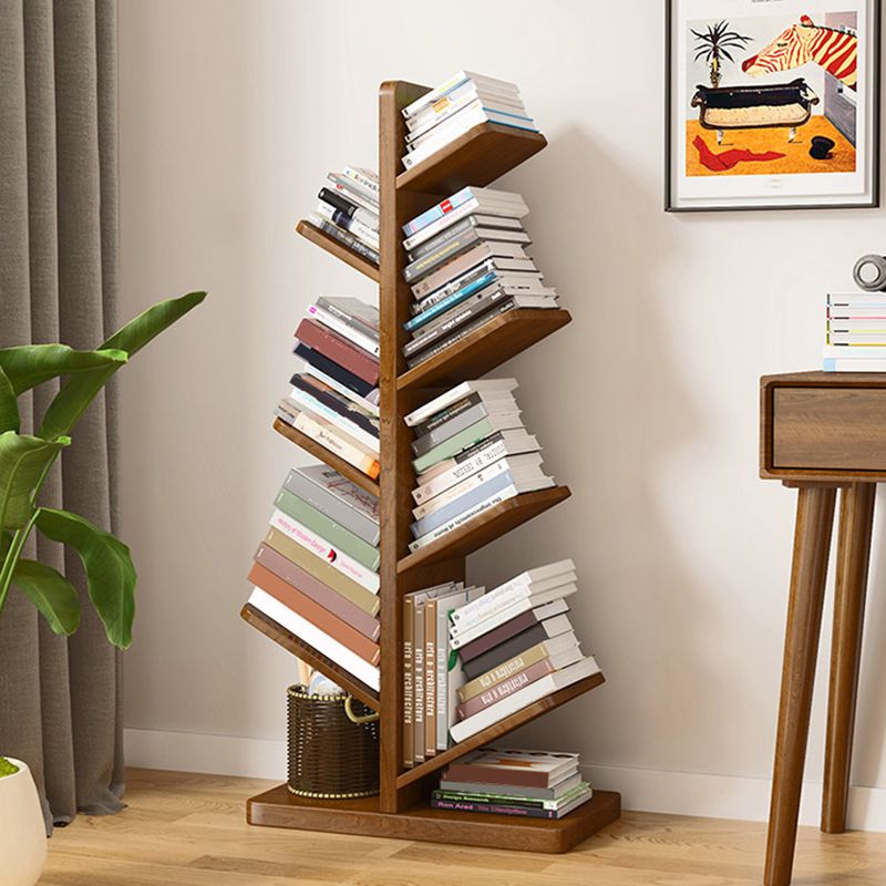 Modern Wood Bookshelf Geometric Vertical Open Shelf Bookcase