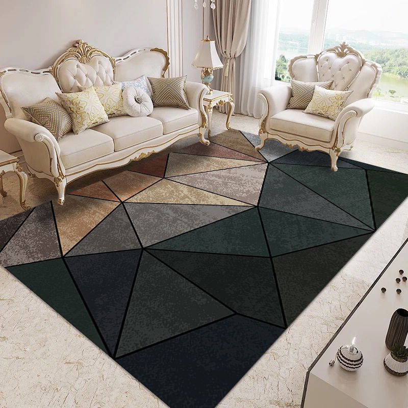 Modern Home Decor Carpet Geometric Contrast Panel Area Rug Polyester Carpet with Non-Slip Backing