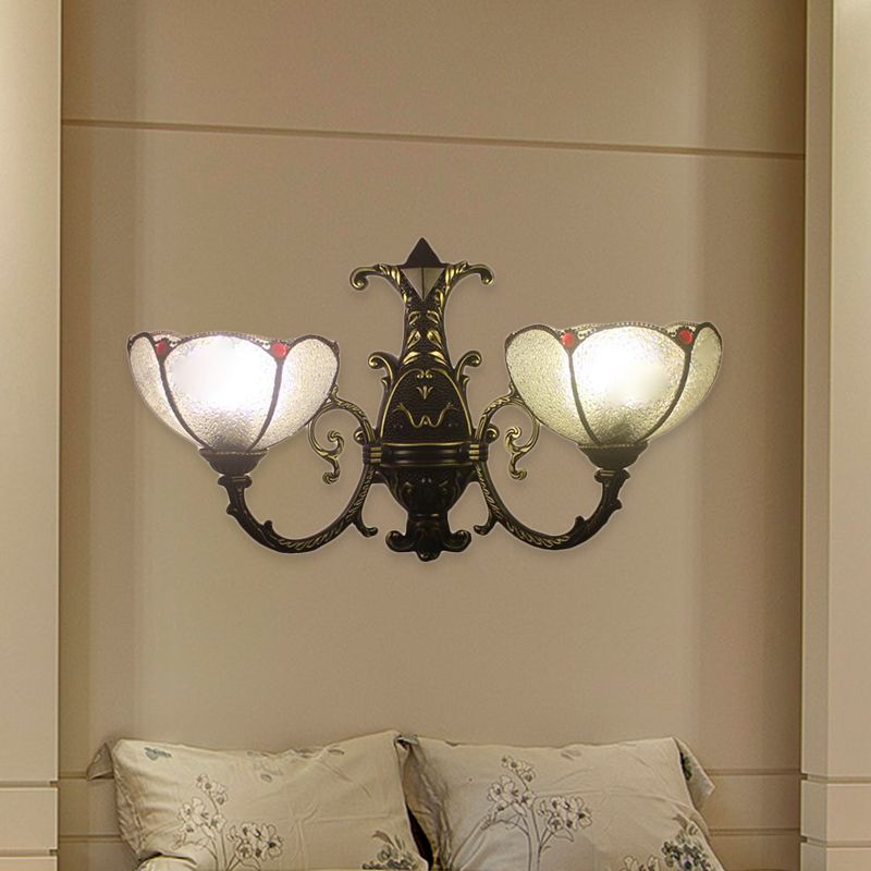 Industrial Style Bowl Wall Lighting Stained Glass 1 Light Wall Mount Fixture in Antique Bronze for Bedroom