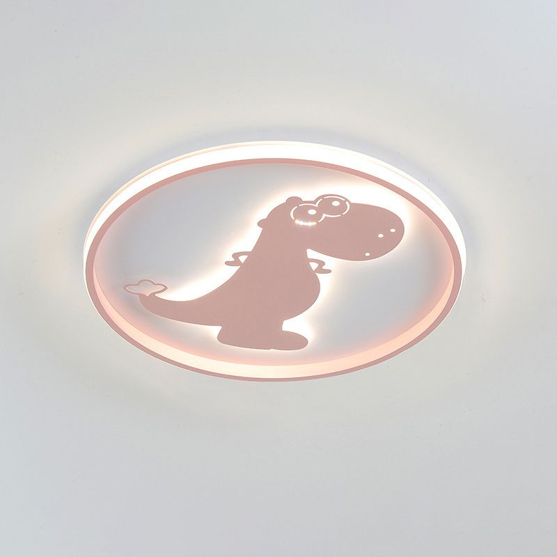 Cartoon LED Flush Mount Lighting Pink/Blue Dinosaur/Carousel Super Thin Ceiling Fixture with Acrylic Shade