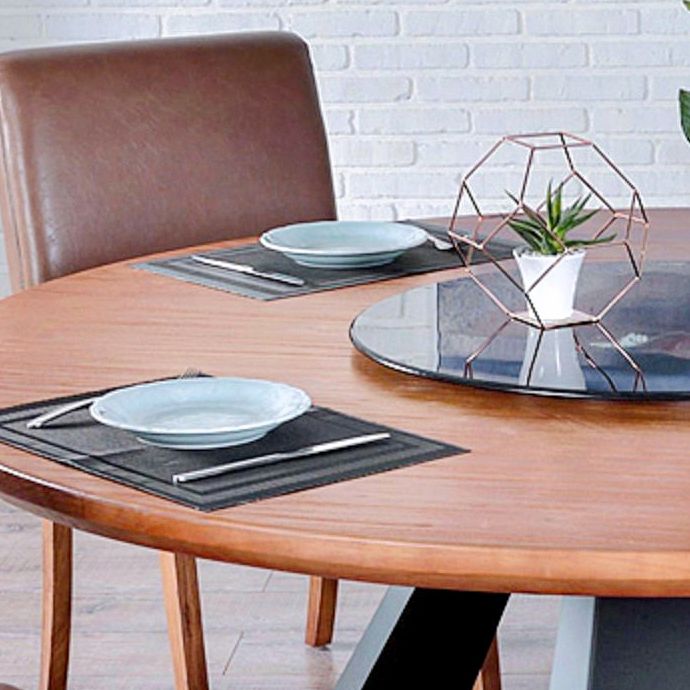 Round Folding Table in Brown Modern Solid Wood Convertible Dining Table