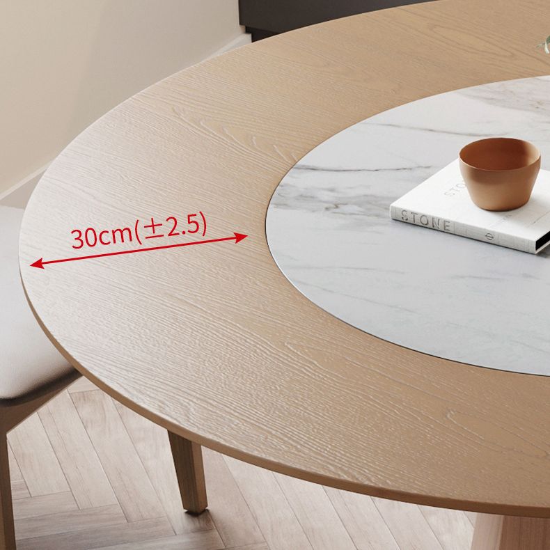 Round Solid Wood Dining Table Modern Brown Turntable Furniture with Pedestal Base
