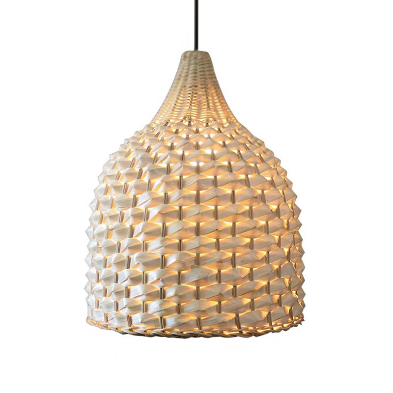 Modernism Basket Pendant Lighting Bamboo 1 Bulb Hanging Light Fixture in Beige