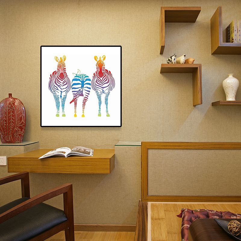 Watercolor Zebra Painting Canvas Art Kids Textured Wall Art Print in White for Home