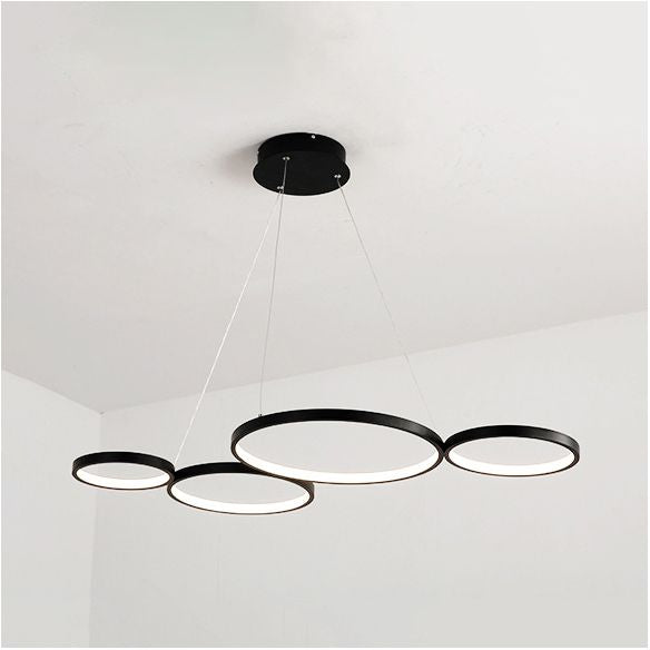 4 Rings Acrylic Ceiling Chandelier Simple LED Black/White Drop Pendant over Table in Warm/White/Natural Light