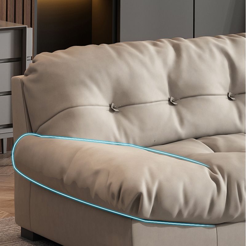 Contemporary Faux Leather Minimalist Sofa and Chaise Pillow Top Arm Cushions Sofa