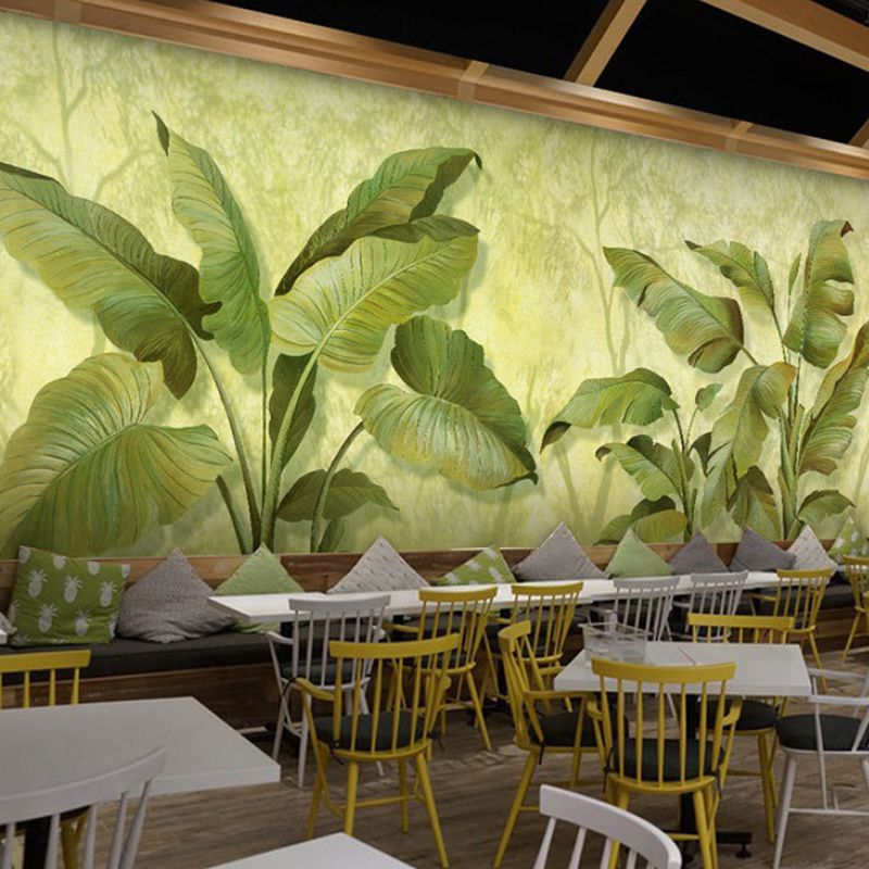 Enormous Banana Leaves Wall Art in Green Non-Woven Material Wall Mural for Home Decor, Personalized Size Available