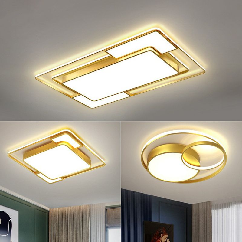 Gold Geometrical LED Flush Mount Modern Acrylic Flushmount Ceiling Light for Living Room