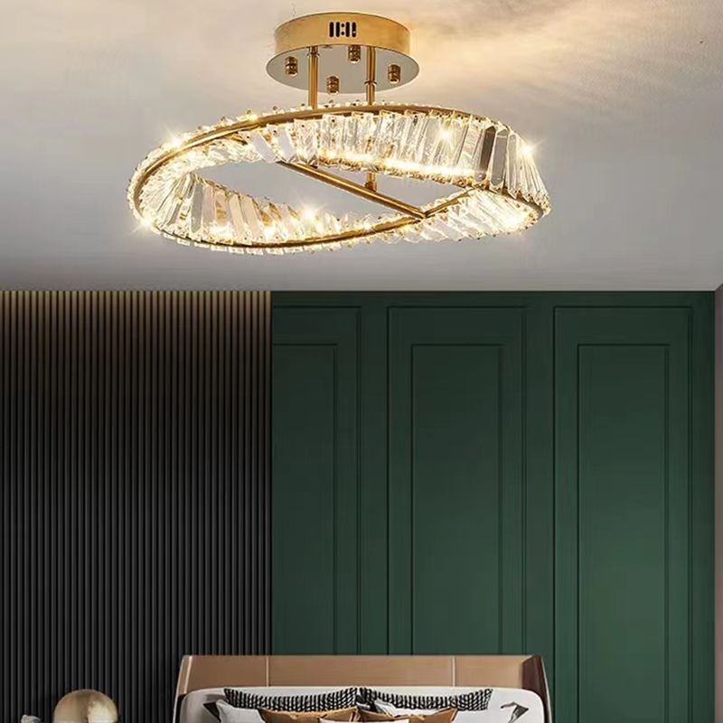 Linear Crystal 1 - Light Semi Flush Mount in Polished Gold Interior LED Ceiling Semi Flush