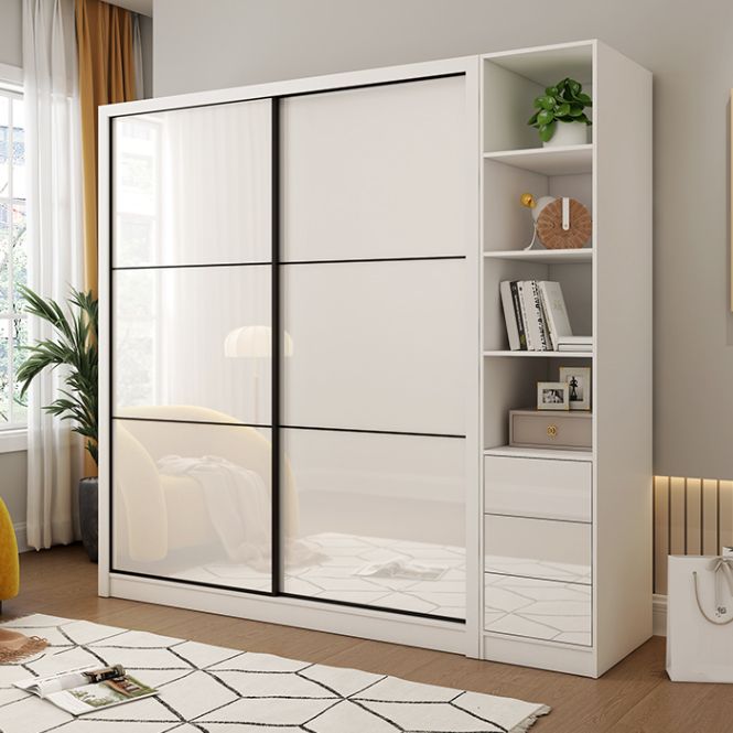 Sliding Wardrobe Closet with Shelves White Wooden Wardrobe Armoire
