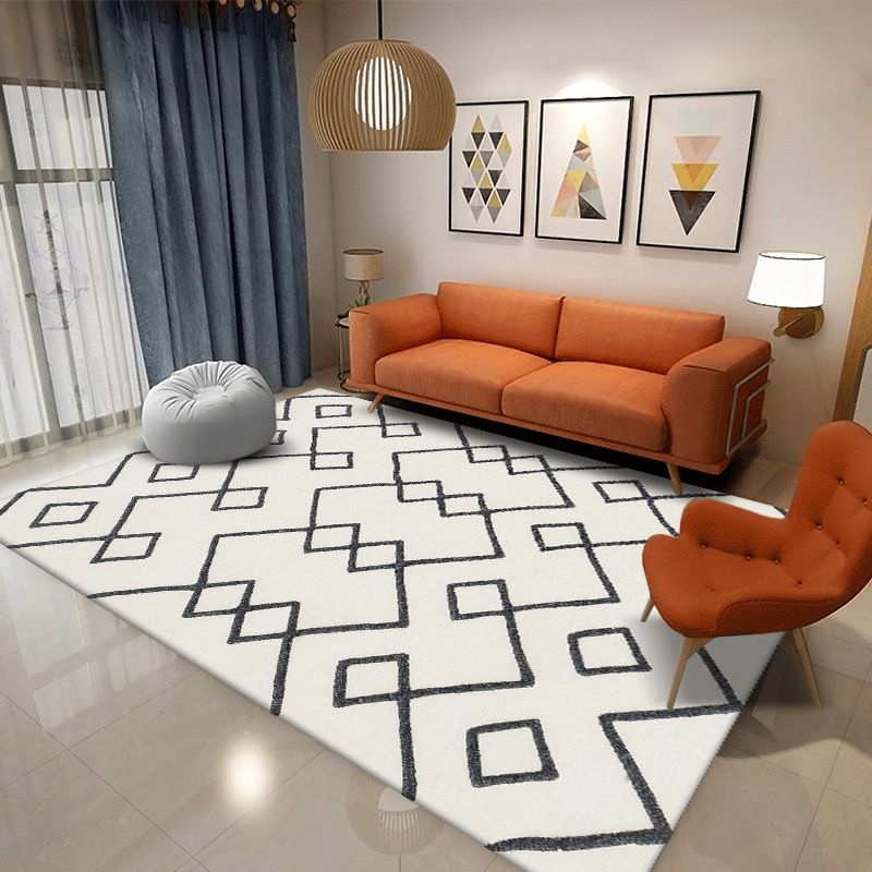 Gray Tribal Print Rug Polyester Bohemian Indoor Carpet Non-Split Backing Carpet for Home Decor