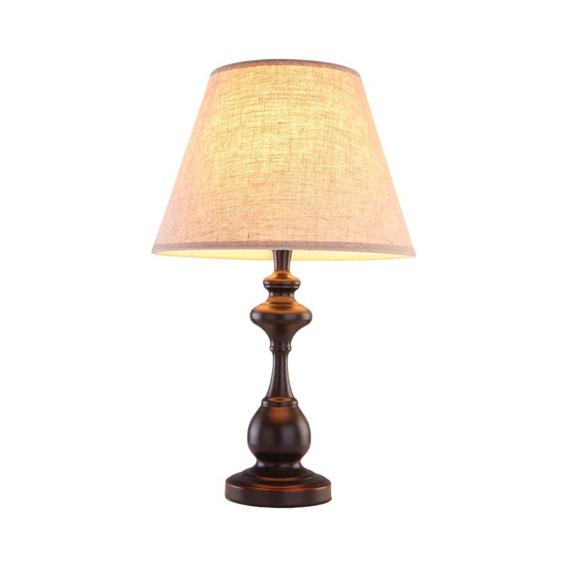 Lampada da notte marrone a 1 lampadina in tessuto da lettura a forma conica, illuminazione per comodino