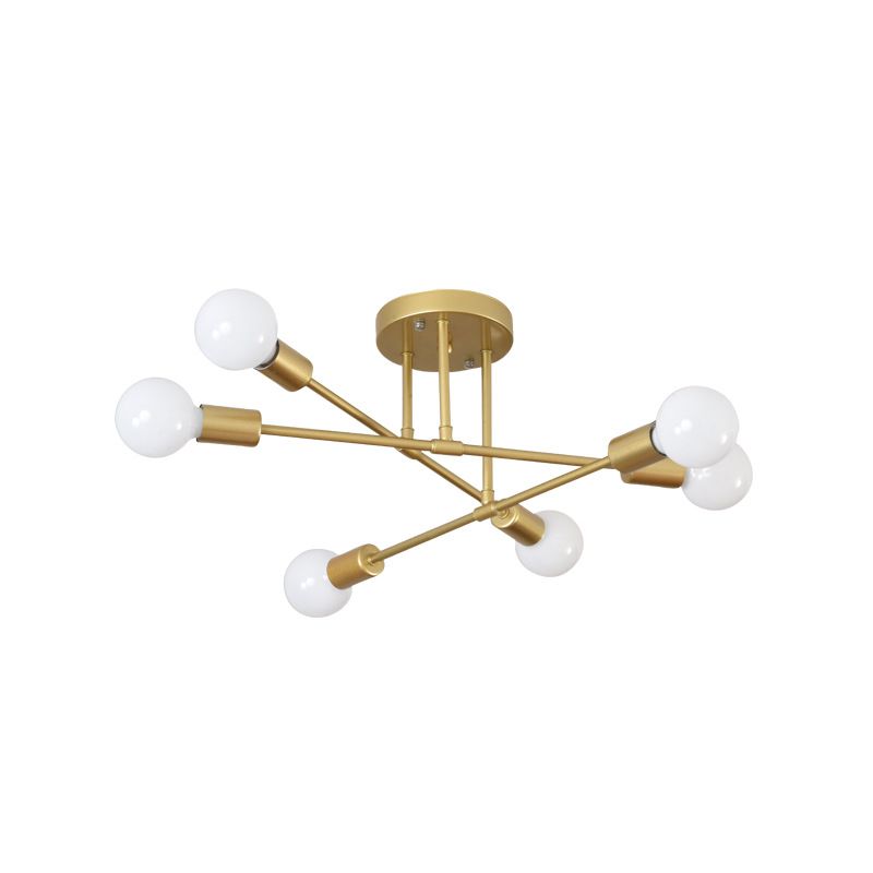 Multi-Light Semi Flush Mount in Industrial Vintage Style Bare Bulb Ceiling Light