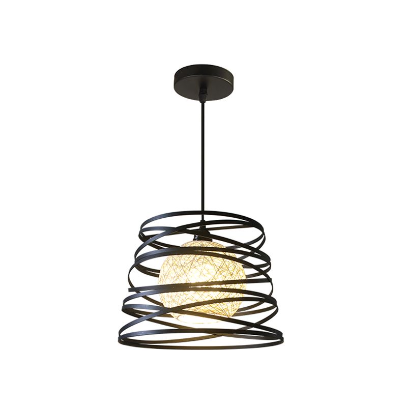 Swirl Conic Sala da pranzo Affermazione Light Industrial Metal Industrial 1 Testa Bianca/Black Hanging Lampada con telaio di filo