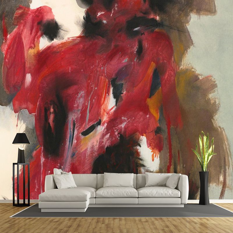 Pop Art Human Wallpaper Murals in Red and Grey Abstract Wall Decor for Living Room