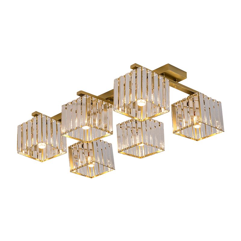 Accesorio de techo para sala de estar, barra de cristal de tres lados, cuadrado moderno, semiempotrado, 4/6/9 luces, en dorado/negro