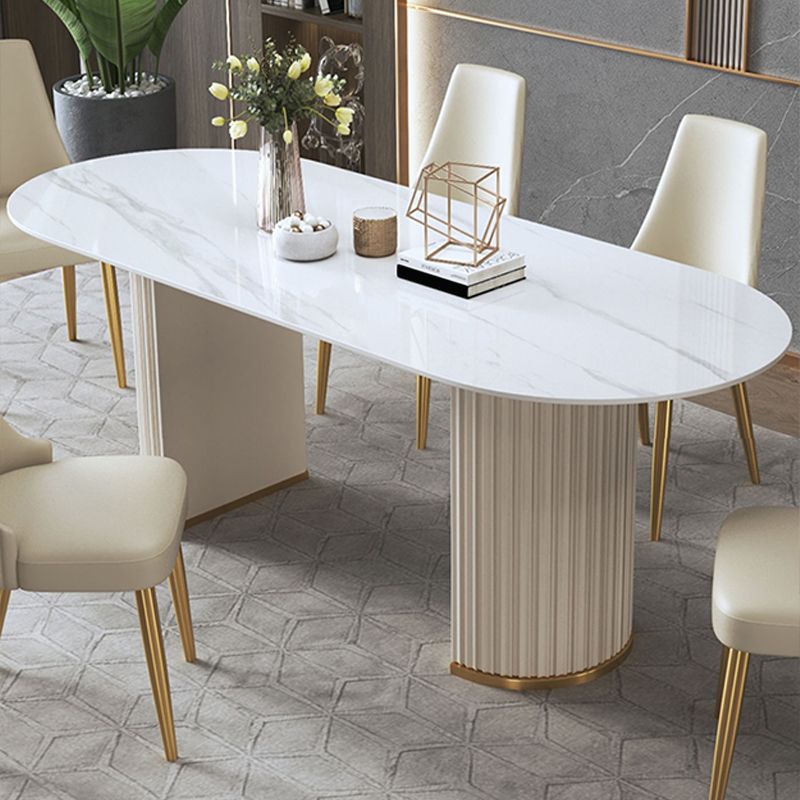 Contemporary Sintered Stone Dining Table Oval Double Pedestal Table for Home Use