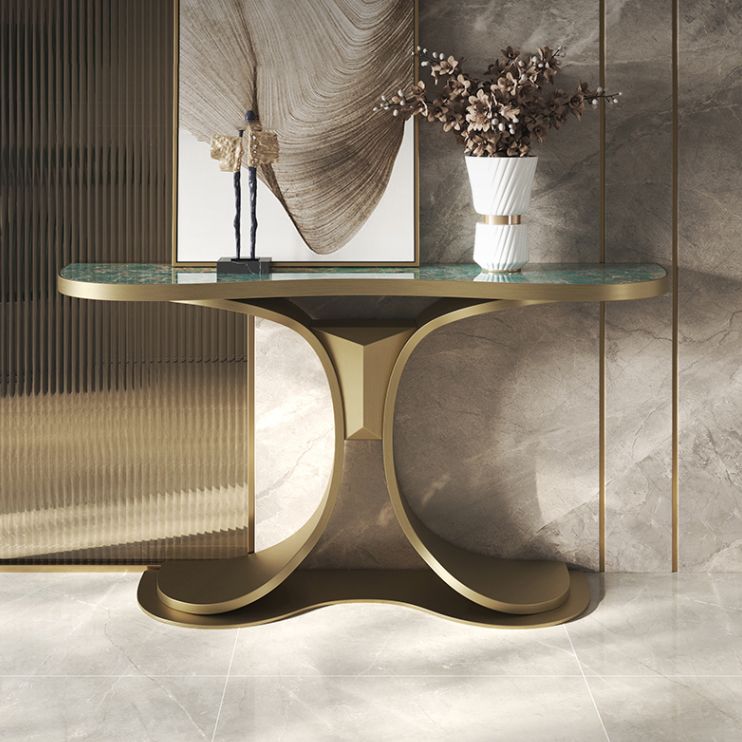 Glam Green Console Table Half Moon Console Sofa Table for Hall