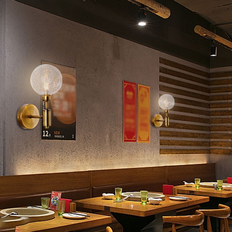 1/2-Light Bedroom Sconce Wall Light Industrial Style Black/Brass Finish Wall Lamp with Orbit Clear Glass Shade