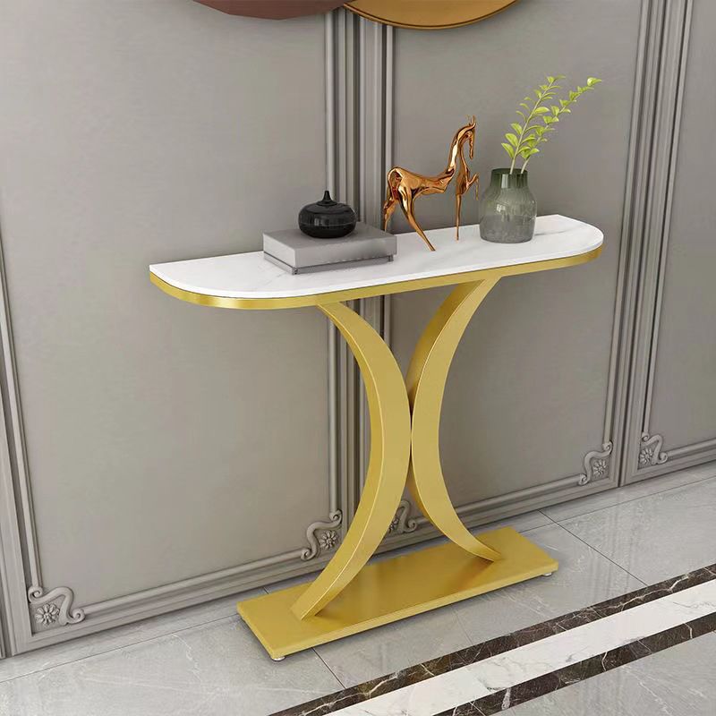 31.5" Tall Glam Accent Table 1-shelf Stone Console Table for Hall