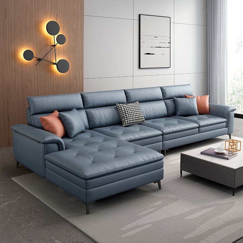 Faux Leather Stain-Resistant L-Shape Sectional Sofa with Chaise for Four People