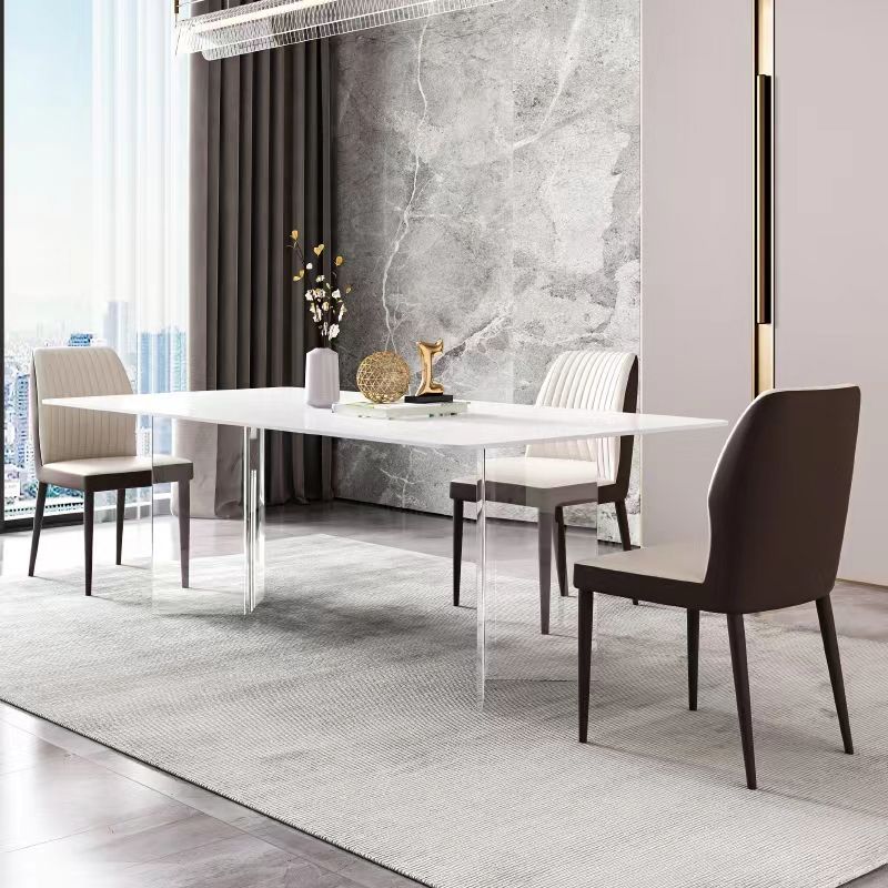 Rectangle Stone Top Dining Table Acrylic Base Modern Dining Table for Living Room