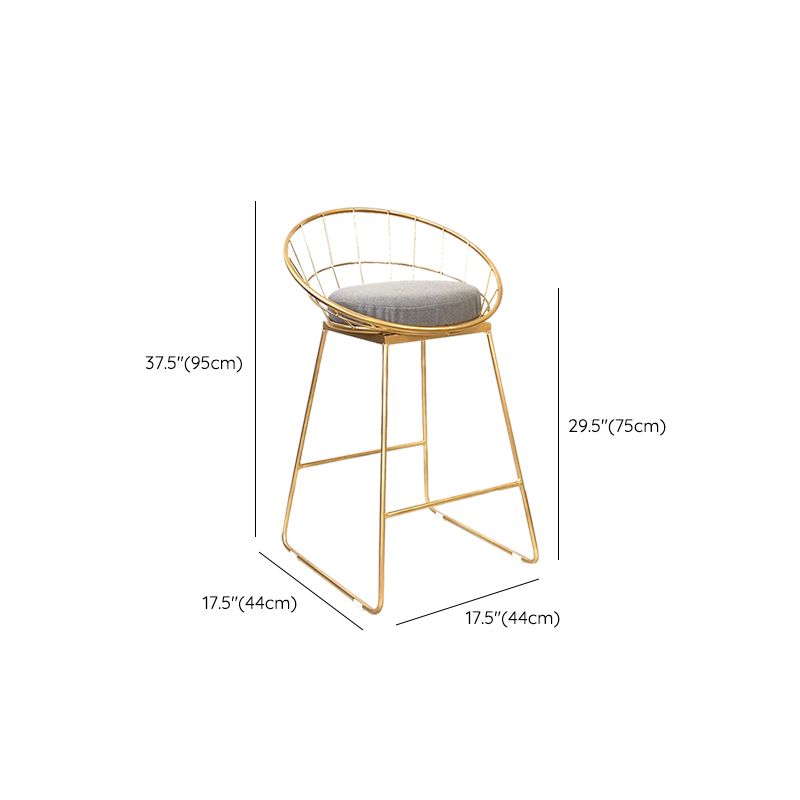 Glam Style Counter Stool Upholstered Low Back Bar Stool with Gold Frame